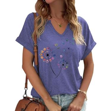 Imagem de Woffccrd Camisetas femininas com gola V vintage estampa sol e lua manga curta férias engraçadas camisetas estampadas, Y roxo, XXG