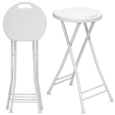 Imagem de Suzile 2 peças, cadeira dobrável de 61 cm de altura, cadeira portátil de plástico, bancos de bar dobráveis resistentes com alça para adultos, cozinha, balcão, casa, acampamento, interior, exterior,