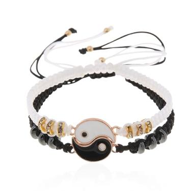 Imagem de GUOXIAOMEI 2 peças Yinyang Bff Casais Pingente Corrente para Mulheres Homens Meninas Meninos Personalizado Combinando Amigos Pulseiras Presentes para Namorado Namorados Aniversário Ação de Graças