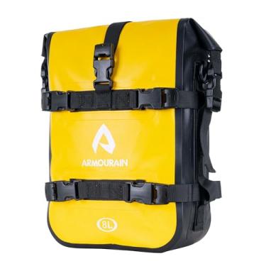 Imagem de ARMOURAIN Bolsa impermeável para motocicleta, barra de 8 litros, bolsa de bagagem, banco traseiro para motocicleta, bolsa de ferramentas, bolsa seca com alça de ombro, PVC amarelo, 8L, Bolsa de barra