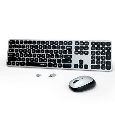 Imagem de UBOTIE Conjunto colorido de teclado e mouse sem fio, teclado QWERTY ultrafino para escritório, negócios, quadrado, tamanho completo, teclado QWERTY com mouses ópticos ajustáveis, receptor USB de 2,4