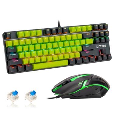 Imagem de Teclado e mouse 75% mecânico para jogos, CHONCHOW TKL 87 Teclas Blue Switche RGB Rainbow Backlit Keyboard 4200DPI Mouse Combo para Windows Laptop PC Gamer (Verde)