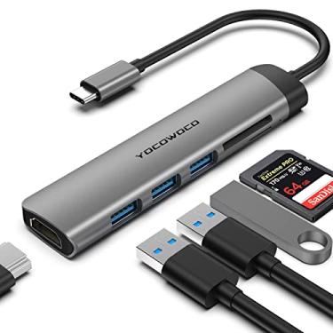 Imagem de YOCOWOCO Hub USB C, adaptador multiportas USB-C para HDMI 6 em 1 com HDMI 4K, 3 portas USB 3.0 e leitor de cartão SD/TF, divisor de dongle USBC para MacBook Pro/Air, laptops, PC, desktop
