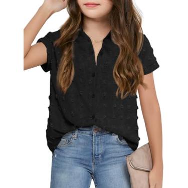 Imagem de Haloumoning Camiseta infantil casual de chiffon de manga curta para meninas, Preto, 13-14 Anos