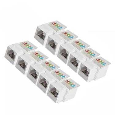 Imagem de 10 peças CAT6 RJ45 Cat 6 90 graus sem perfuração, módulo de soquete, conector, acoplador de rede, tomada de parede Ethernet, conector keystone, módulo Ethernet RJ45, adaptador de estampagem de