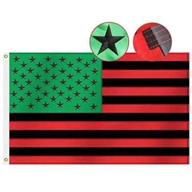 Imagem de Bandeira afro-americana resistente, 9,5 x 1,5 m - Nylon Oxford de maior duração 210D | Estrelas bordadas | Pontas de mosca com costura em quatro fileiras | Bandeiras Afro UNIA decoração presente