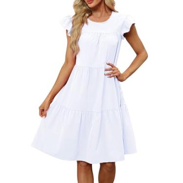 Imagem de Vestido feminino solto plus size casual gola redonda manga curta vestido de linho feminino, Branco, GG