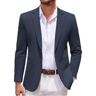 Imagem de COOFANDY Blazer masculino casual de malha com dois botões e jaqueta esportiva leve, Azul marinho, P