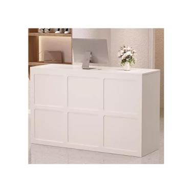 Imagem de Reception Desk With Counter Mesa de recepção com armário, balcão de varejo com gaveta com fechadura para escritório, salão de beleza(White,70.8x17.7x35.4in)