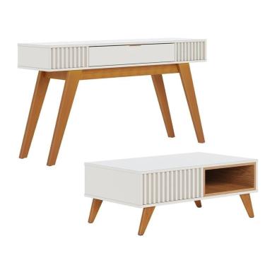 Imagem de Kit Aparador Com Mesa De Centro 1 Gaveta Freijó Off White