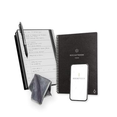 Imagem de Rocketbook Caderno reutilizável Fusion Smart – Calendário, listas de tarefas e páginas de modelo de notas com 1 caneta Pilot Frixion e 1 pano de microfibra incluído – Infinity Black,