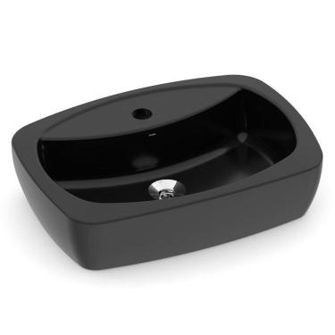 Imagem de Kit 3 Cubas de Apoio 500x360 com Furo Central sem Ladrão Thema Incepa Preto Brilho