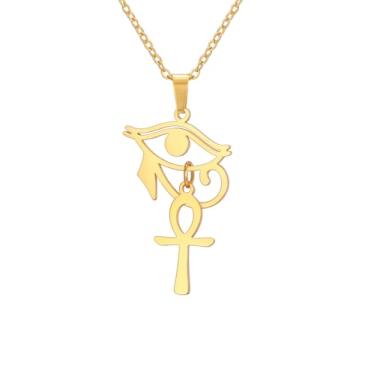 Imagem de UNIFT Colar com cruz de olho de Hórus Ankh para mulheres e homens, aço inoxidável, olho egípcio antigo de Hórus com sinal de vida egípcia, cruz Ankh | Colar com pingente de asa dupla, joia de amuleto,