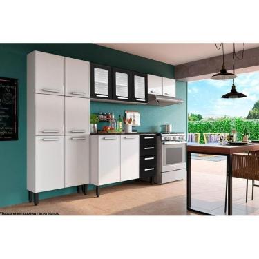 Imagem de Cozinha Modulada Completa Gourmet 4pçs (2 Armários Balcão Paneleiro) C4P63 Branco/Preto - Bertolini