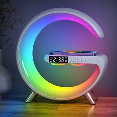 Imagem de BKDRL Lâmpada de alto-falante Bluetooth com carregador sem fio, luz noturna RGB, despertador, controle de aplicativo - branca