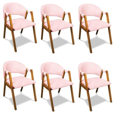 Imagem de Cadeira Sala de Jantar Em Madeira kit 6 Yara Suede D03 - D`Rossi