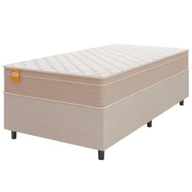 Imagem de Cama Box Solteiro Colchão Molas Qatar 88x188x60cm Bege/Branco Inducol - Suporta Até 200 Kg Por Pessoa