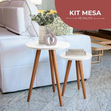 Imagem de KIT 2 Conjunto de Mesas Canto E Apoio MDF - Kelan, branca