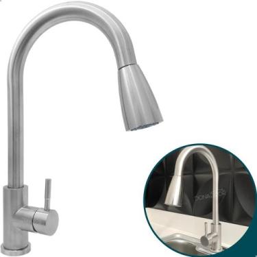 Imagem de Torneira Gourmet De Cozinha Bica Alta Inox Escovado Monocomando Mistur