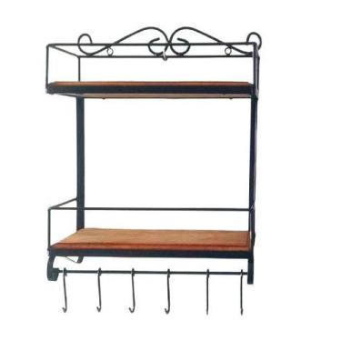 Imagem de Prateleira organizadora Dupla Ferro Preta madeira 50x40 - Shoppingnet
