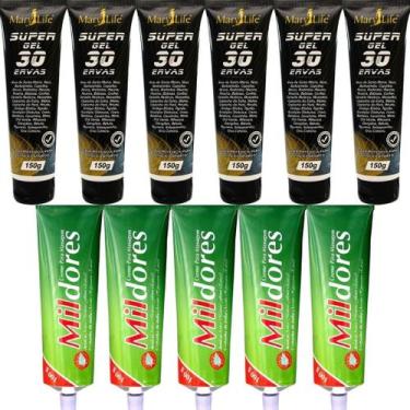 Imagem de Kit 6 Super Gel 30 Ervas 150g + 5 Creme Para Massagem Mil Dores 100g -