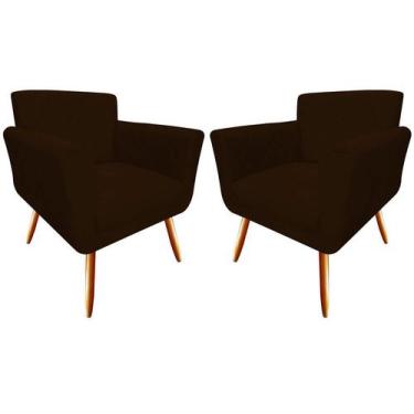 Imagem de Kit 2 Poltronas Decorativa Sabrina Couro Marrom Pés Madeira Ms Decor -