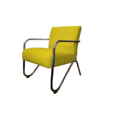 Imagem de Poltrona Decorativa Bela Couro Amarelo Braço Cromado Ms Decor - Mansão