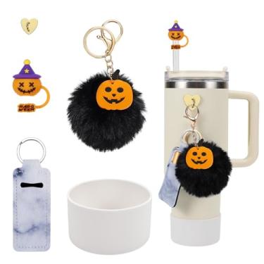 Imagem de Conjunto de acessórios para copo Stanley de Halloween - Capa de palha de silicone de Halloween, bota Stanley de silicone, suporte de batom, pingentes de Halloween para Stanley Cup 1,134 g e copo de