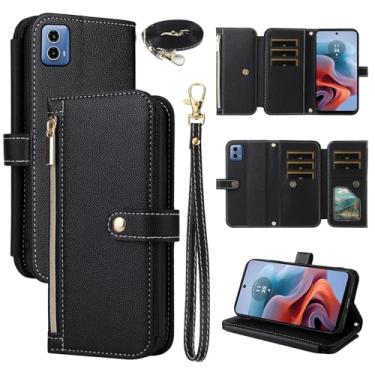 Imagem de Dswteny Capa carteira para Motorola Moto G34 5G com alça de pulso alça de ombro bolsa com zíper, couro PU de luxo flip suporte para cartão de crédito acessórios capa de celular para MotoG34 G 34