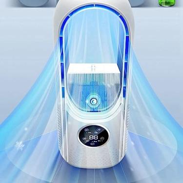 Imagem de Ventilador de mesa, ventilador portátil sem lâminas pequeno de 30 cm com 6 velocidades de vento, função de umidificador, temporização, ventilador de mesa silencioso para casa, escritório, quarto