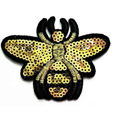 Imagem de Nipitshop Remendos dourados abelha inseto lantejoulas brilho remendo desenho animado infantil remendo bordado faça você mesmo aplique fofo costurar ferro em crianças artesanato patch para bolsas,