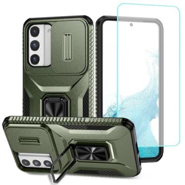 Imagem de Wanyuexes Capa para Galaxy S22 5G/Capa para Samsung S22 SM-S901U com protetor de tela de vidro temperado e capa deslizante para câmera, suporte giratório para carro, capa à prova de choque para