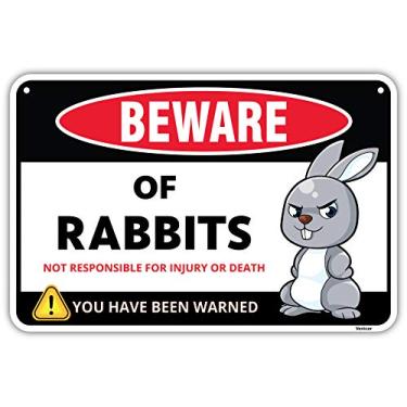 Imagem de Placa Venicor Cuidado com Coelhos – 20,3 x 30,4 cm – Alumínio – Ótimo presente para os amantes de coelho – Arte detalhada – Decoração decorativa de parede para sala de casa – Placas de metal divertidas e fofas de perigo