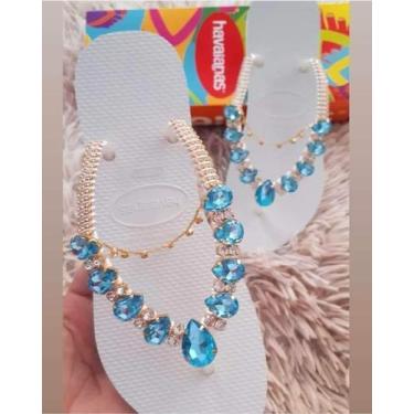 Imagem de  havaianas personalizado com pedraria de luxo, Chinelo branco com pedr