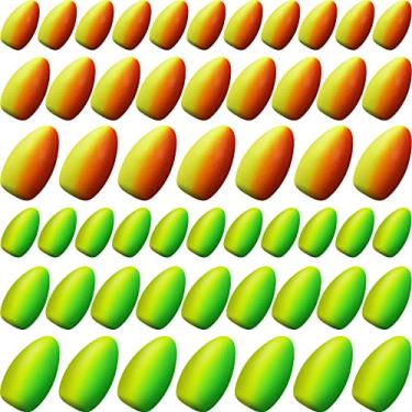 Imagem de 60 peças de boias de espuma, bala, pescaria, flutuadores, equipamento de pesca, equipamento giratório, flutuadores, equipamentos de pompano, flutuadores, ovais, iscas, pescaria, indicadores para truta e peixe-gato Walleye (amarelo, vermelho, amarelo)