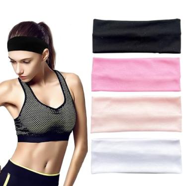 Imagem de SASAACC Bandanas femininas modernas para mulheres, pacote com 4, tecido antiderrapante premium elástico absorvente de suor respirável para ioga, viagem ou corrida (combinação de cores 2)
