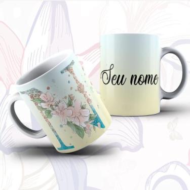 Imagem de Caneca Alfabeto Floral Glitter Personalizada Com Inicial E Nome Todas 