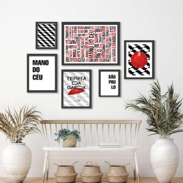 Imagem de Kit Composição 6 Quadros São Paulo Preto Vermelho Branco - com vidro -