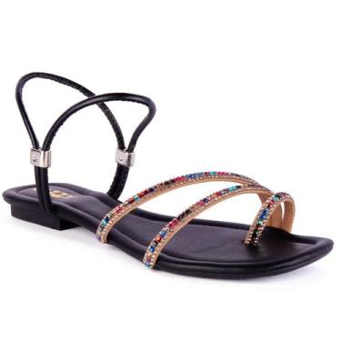 Imagem de Rasteirinha Feminina Pedrarias Flat Tendencia Brilho Strass Moda Verão