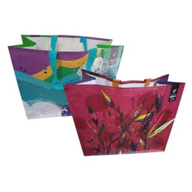Imagem de 2 Sacolas Ráfia Retornável Grande 39x44x22cm Barco/Cores B4u
