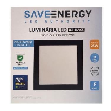 Imagem de Painel Plafon Led Embutir 30X30cm 25W 5700K Preto Bivolt - Save Energy