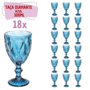Imagem de Jogo Copo Taça Vidro Diamante Azul Para Agua 300ml - 18UN - Ecos, Diam