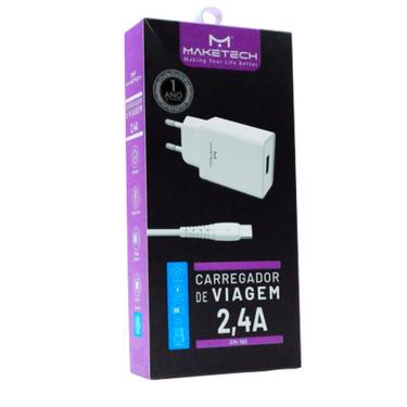 Imagem de Carregador de Parede com Cabo Tipo C Maketech CM-19 Branco 2,4A 1 Metro