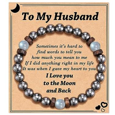 Imagem de Tarsus Pulseira de pedra natural para homens, pai, marido, namorado, avô, irmão, contas de pedra da lua, pulseira feita à mão, presentes de aniversário de Natal, 7 inches, Pedra, Sem pedras preciosas