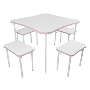 Imagem de Conjunto Mesa Infantil + 4 banquinhos Luna - Loja da Isa, Branco, Rosa