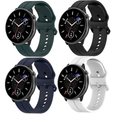 Imagem de Pacote com 4 pulseiras compatíveis com Amazfit GTS/GTS2/ GTS 3/GTS 2e/GTS 2 mini/GTS 4 mini/GTS 4/GTR mini, pulseira de silicone de 20 mm para Amazfit Bip U Pro/Bip Lite/S/S lite/U/Bip 3/3 Pro (preto
