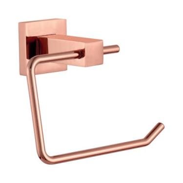 Imagem de Porta Papel Higiênico Papeleira Rose Gold Brilhante Quadrado Luxo - Po