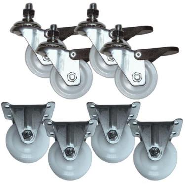 Imagem de Kit 8 Rodizio Nylon 2pol. Rosca (4 Giratorio + 4 Fixo) - RODILINE