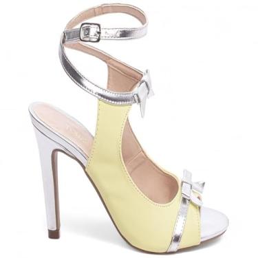 Imagem de Sandália Feminino Napa Metalizado Prata Salto Fino 9,5 (Amarelo, BR, Adulto, Numérico, 39)