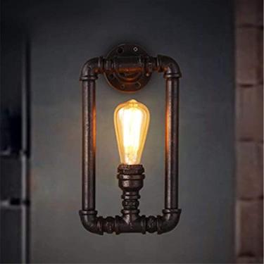 Imagem de Luminária de parede retangular V-intage Industrial LOoft Steampunk, luminária de parede criativa de tubo de água de ferro, para corredor, quarto, cozinha, café, banheiro